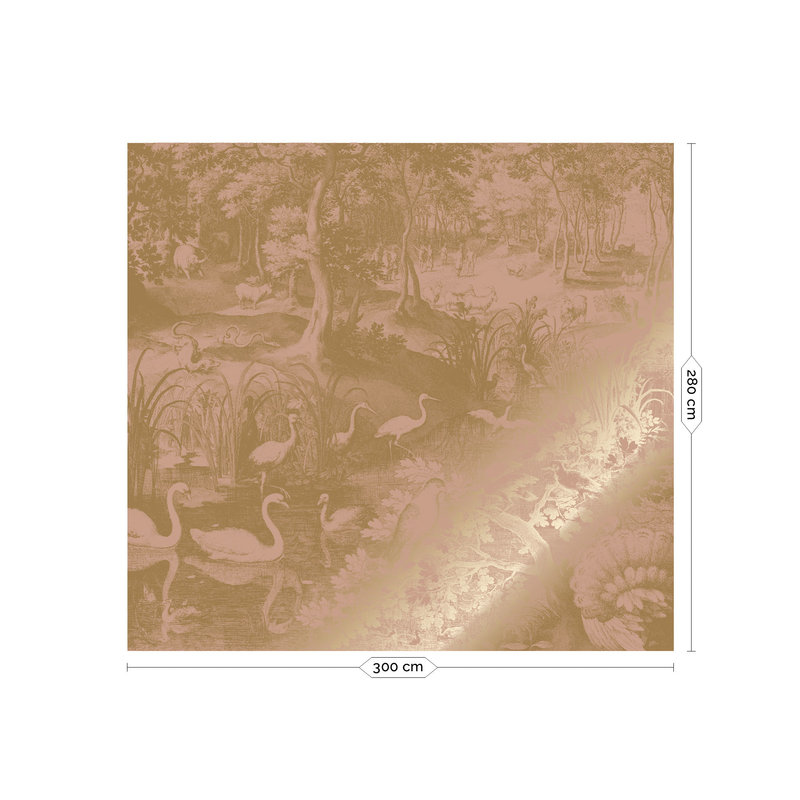 KEK Amsterdam-collectie Gold metallic wallpaper, nude, Engraved landscapes