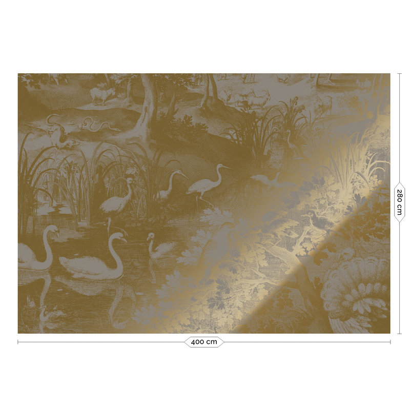 KEK Amsterdam-collectie Gold metallic wallpaper, grey, Engraved landscapes - Copy