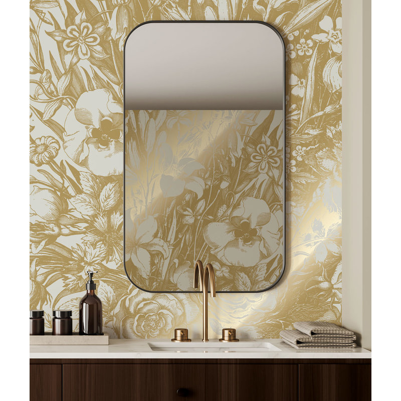 KEK Amsterdam-collectie Gold metallic Wallpaper, Sand, Engraved flowers
