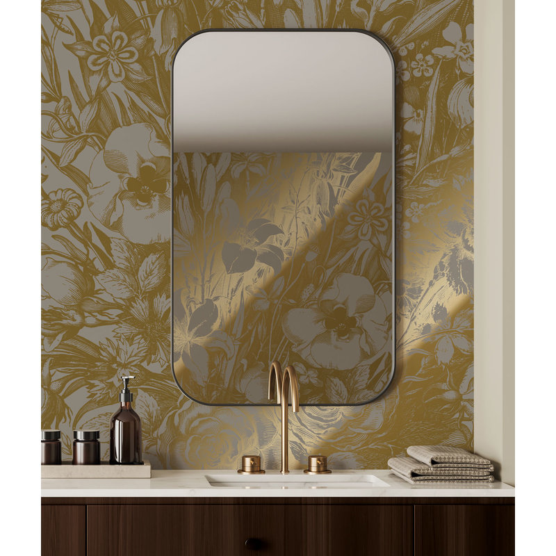 KEK Amsterdam-collectie Gold metallic Wallpaper, Grey, Engraved flowers