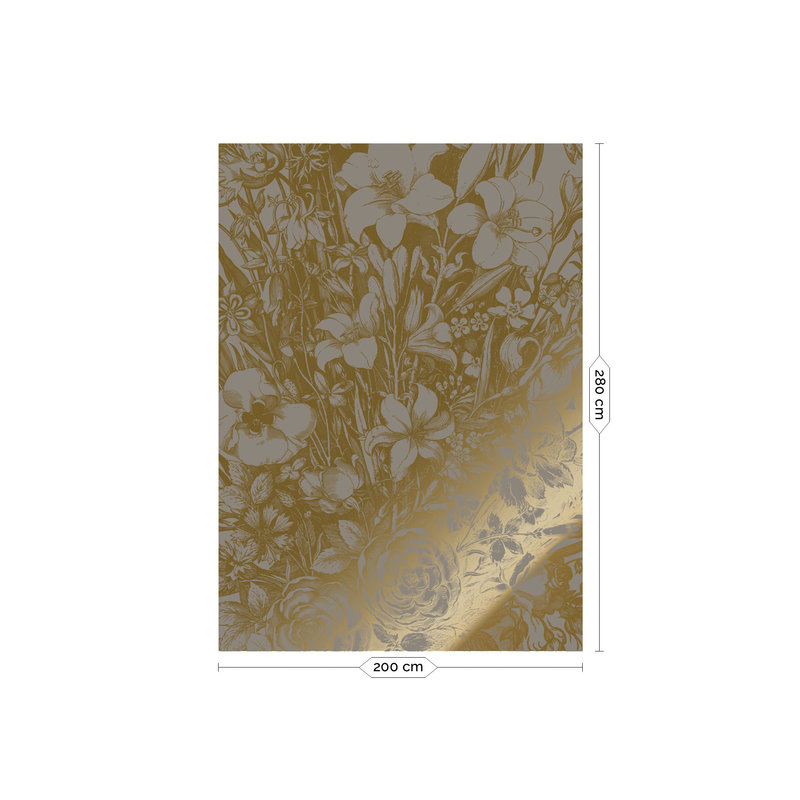 KEK Amsterdam-collectie Gold metallic Wallpaper, Grey, Engraved flowers