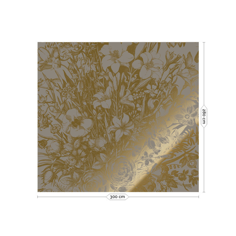 KEK Amsterdam-collectie Gold metallic Wallpaper, Grey, Engraved flowers