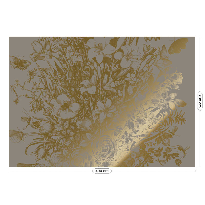 KEK Amsterdam-collectie Gold metallic Wallpaper, Grey, Engraved flowers