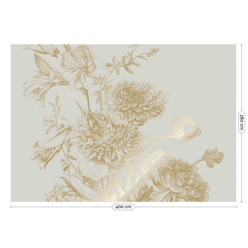 KEK Amsterdam-collectie Gold metallic wallpaper, Engraved flowers Sand