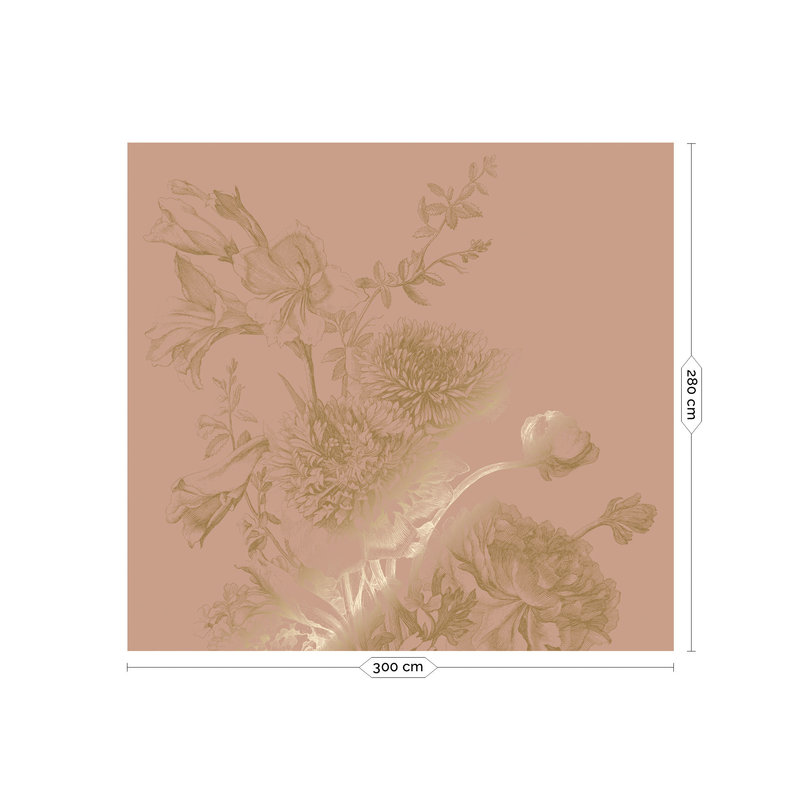 KEK Amsterdam-collectie Gold metallic wallpaper, Engraved flowers Nude