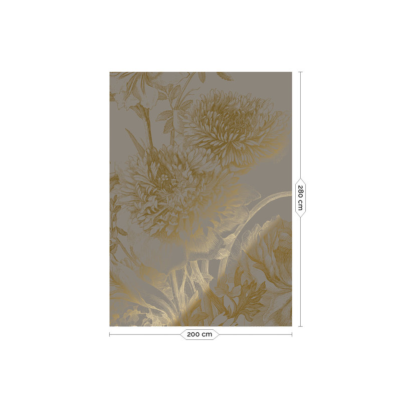 KEK Amsterdam-collectie Gold metallic wallpaper, Engraved flowers Grey