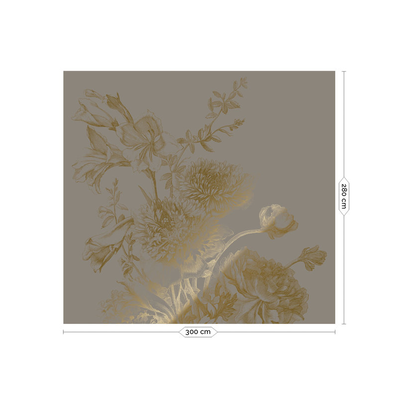 KEK Amsterdam-collectie Gold metallic wallpaper, Engraved flowers Grey