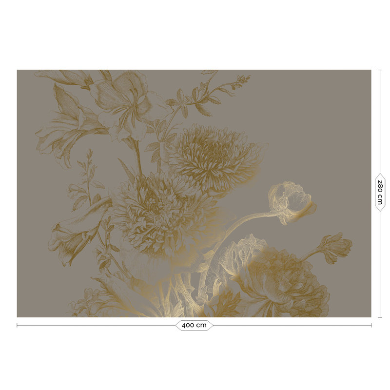 KEK Amsterdam-collectie Gold metallic wallpaper, Engraved flowers Grey