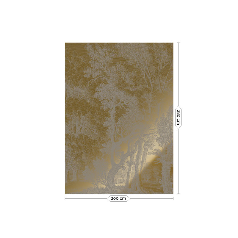 KEK Amsterdam-collectie Gold metallic wallpaper, grey, Engraved landscapes