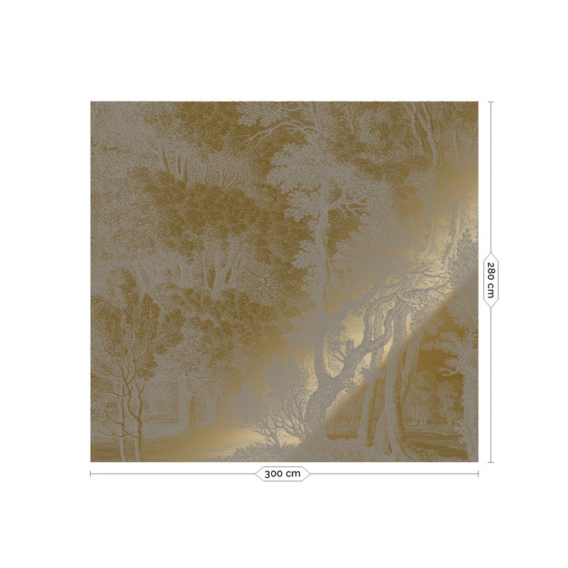 KEK Amsterdam-collectie Gold metallic wallpaper, grey, Engraved landscapes