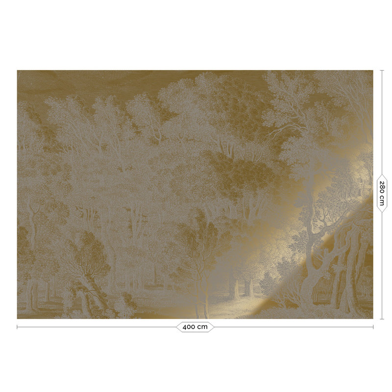 KEK Amsterdam-collectie Gold metallic wallpaper, grey, Engraved landscapes
