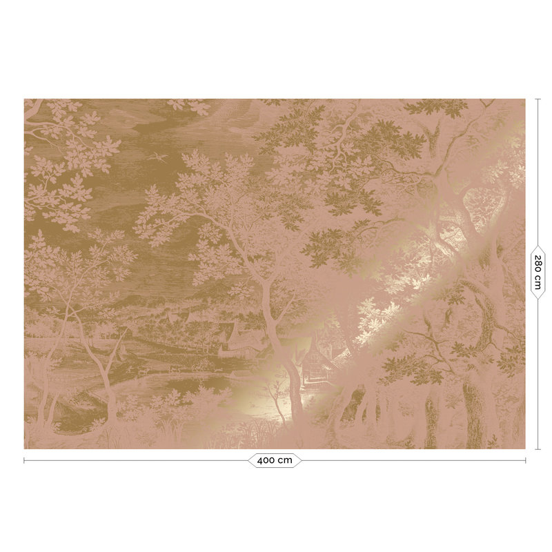 KEK Amsterdam-collectie Gold metallic wallpaper, Engraved landscapes Nude