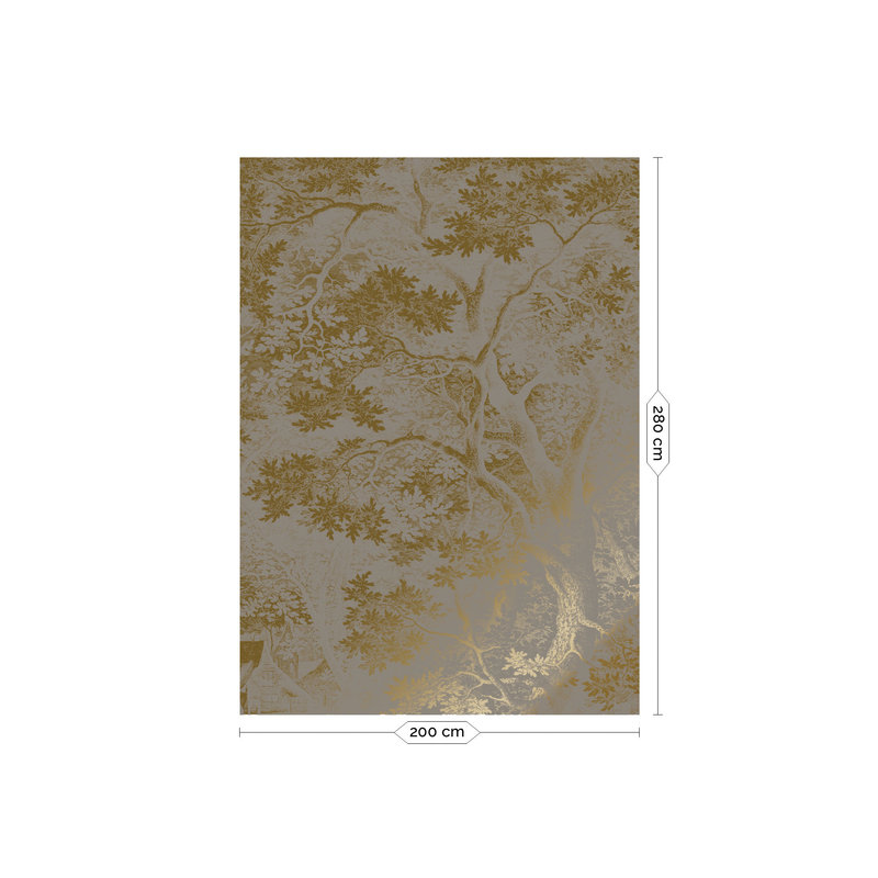 KEK Amsterdam-collectie Gold metallic wallpaper, Engraved landscapes Grey