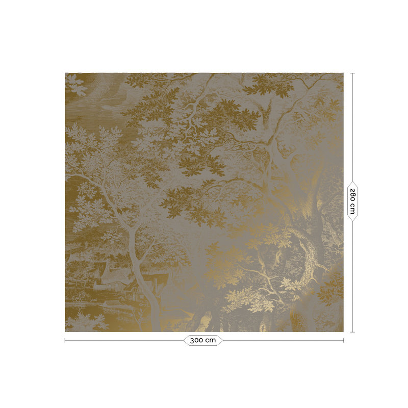 KEK Amsterdam-collectie Gold metallic wallpaper, Engraved landscapes Grey