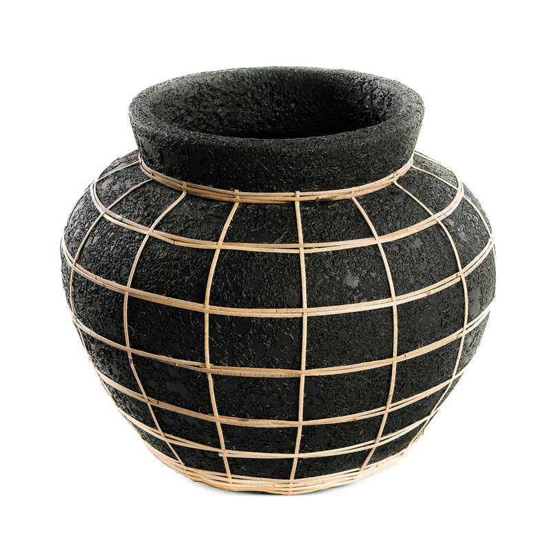 Bazar Bizar-collectie Belly Vaas - Zwart Naturel - L