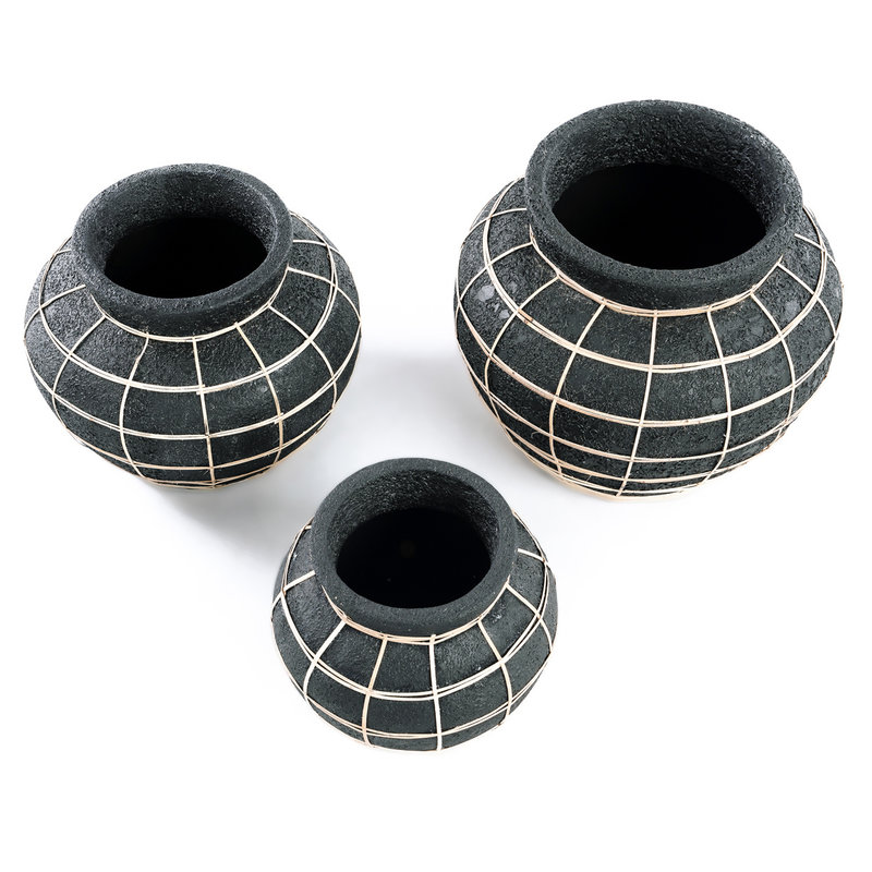 Bazar Bizar-collectie Belly Vaas - Zwart Naturel - L