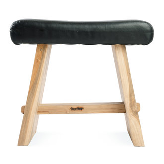 Bazar Bizar Suar Stool with Leather - Natural Black