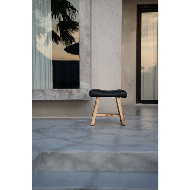 Bazar Bizar Suar Stool with Leather - Natural Black