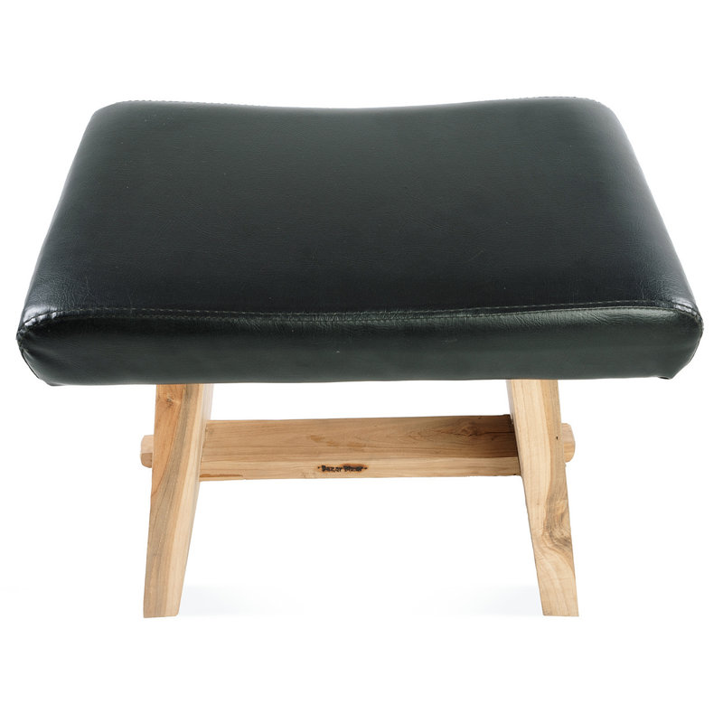 Bazar Bizar Suar Stool with Leather - Natural Black