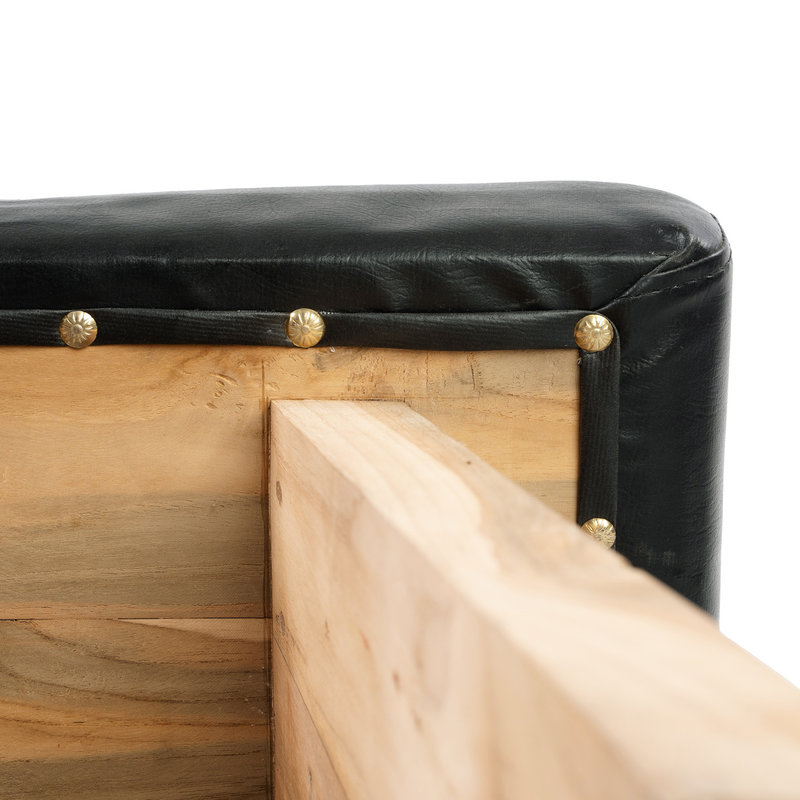 Bazar Bizar Suar Stool with Leather - Natural Black