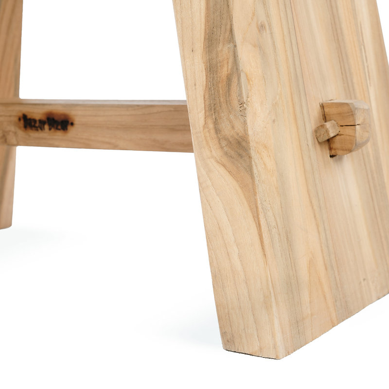 Bazar Bizar Suar Stool with Leather - Natural Black