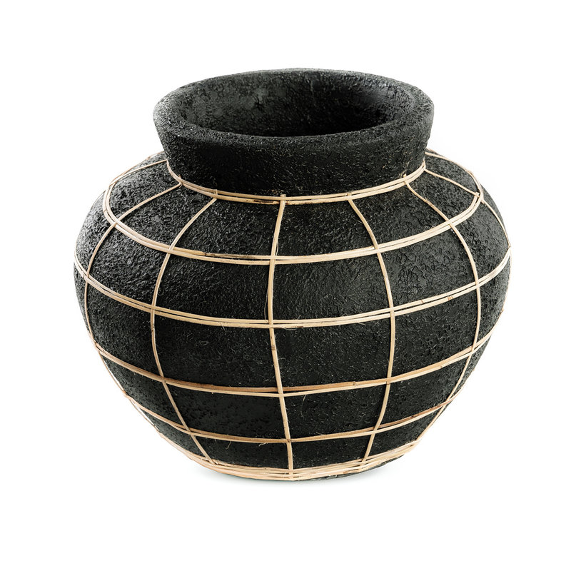 Bazar Bizar-collectie Belly Vaas - Zwart Naturel - M