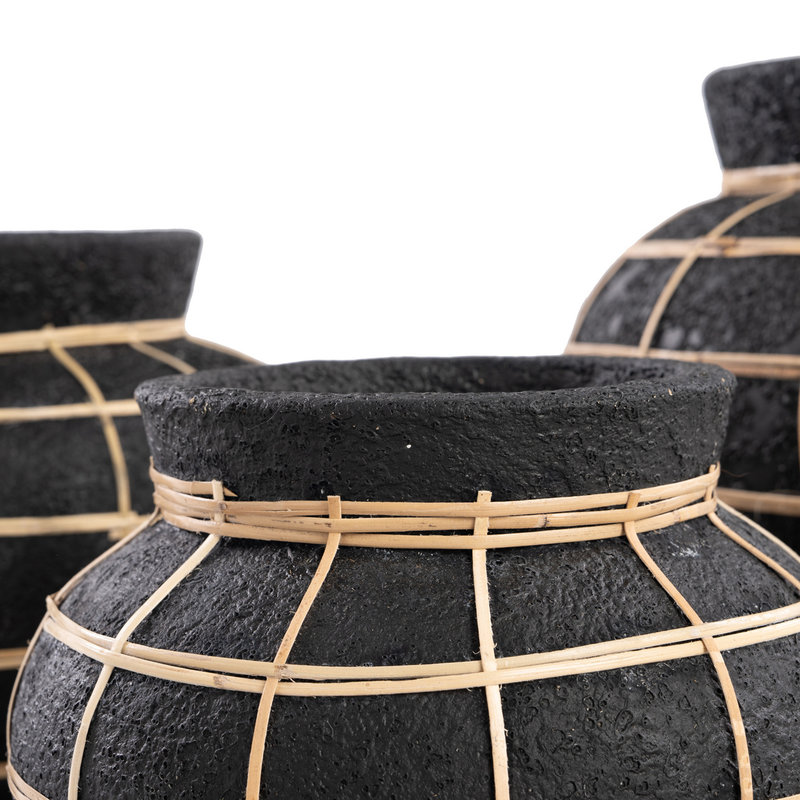 Bazar Bizar-collectie Belly Vaas - Zwart Naturel - M