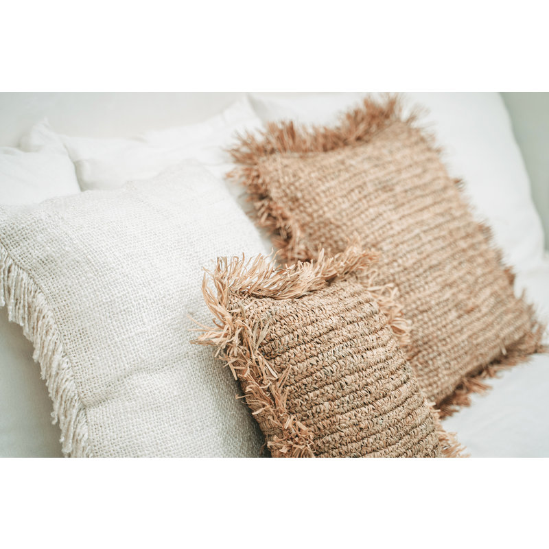 Bazar Bizar Raffia Kussenhoes - Vierkant - Naturel - 40x40