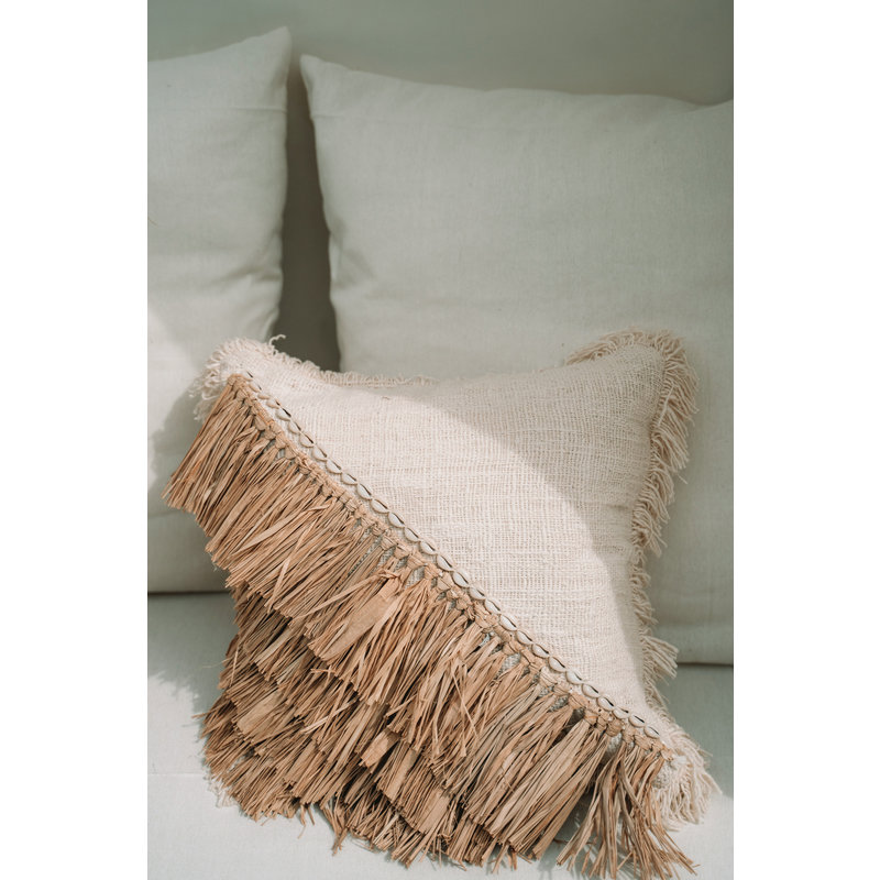 Bazar Bizar Raffia Katoenen Kussenovertrek - Naturel Wit - 40x40