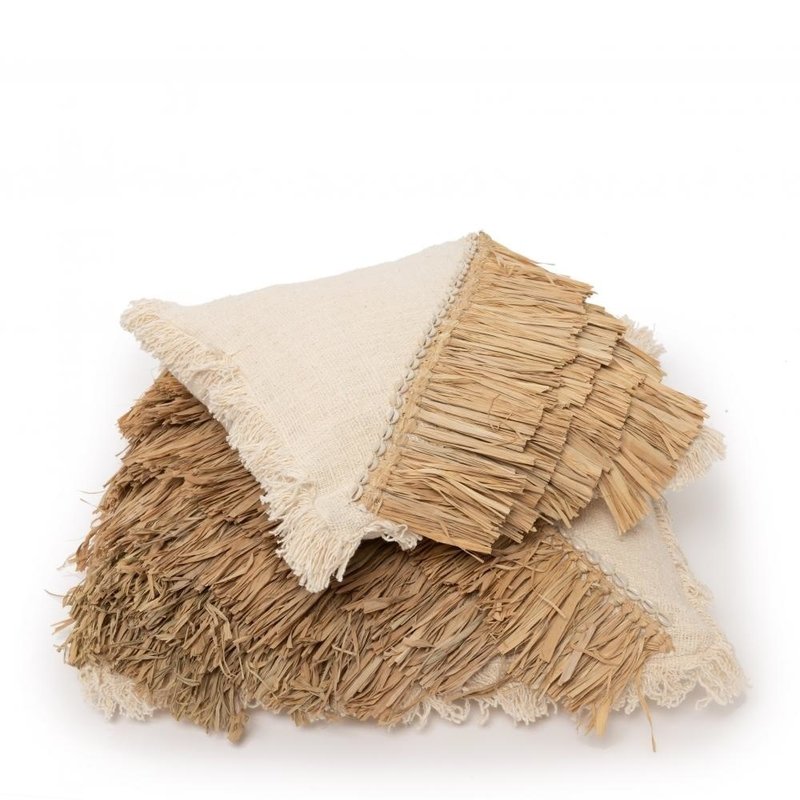 Bazar Bizar Raffia Katoenen Kussenovertrek - Naturel Wit - 40x40