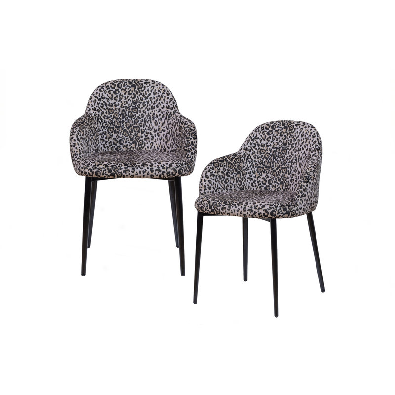 WOOOD-collectie Set Of 2 - Noortje Dining Chair Panther Print