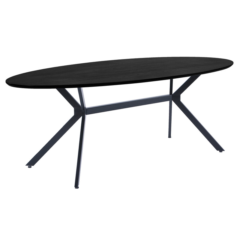 WOOOD-collectie Bruno Eettafel Ovaal Mdf Zwart 220x100cm
