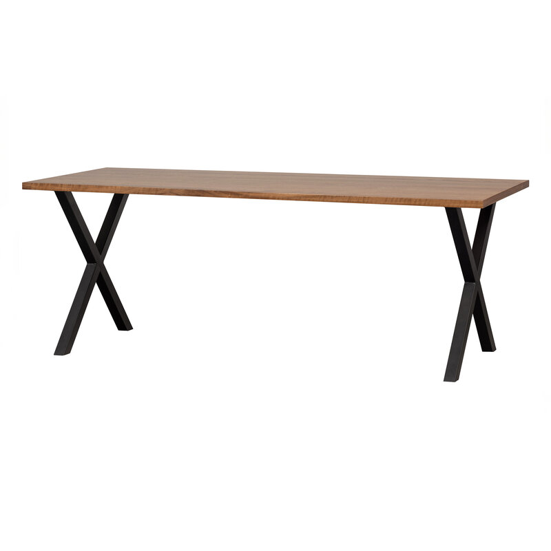 WOOOD-collectie Jimmy Eettafel Noten 200x90 X-poot Metaal Zwart