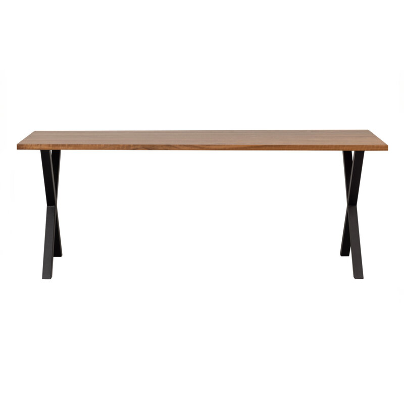 WOOOD-collectie Jimmy Eettafel Noten 200x90 X-poot Metaal Zwart