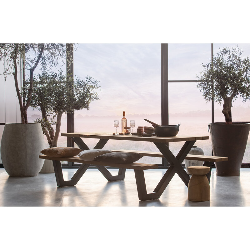 WOOOD-collectie Tablo Outdoor Picknicktafel Naturel Met X-poot Metaal