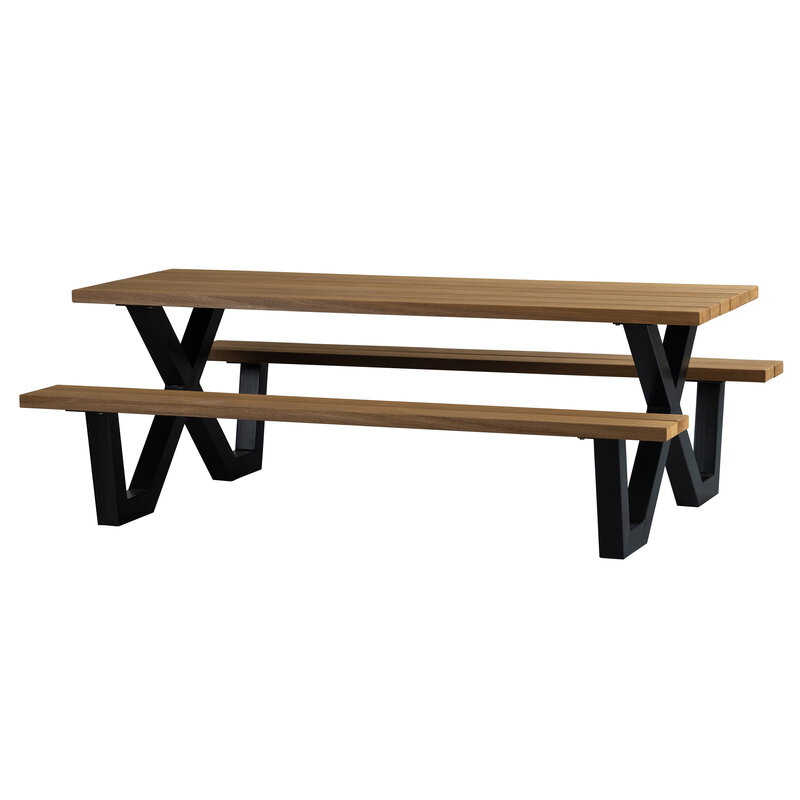 WOOOD-collectie Tablo Outdoor Picknicktafel Naturel Met X-poot Metaal