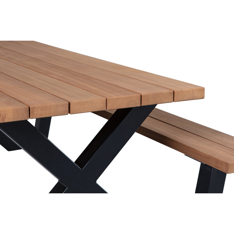 WOOOD-collectie Tablo Outdoor Picknicktafel Naturel Met X-poot Metaal