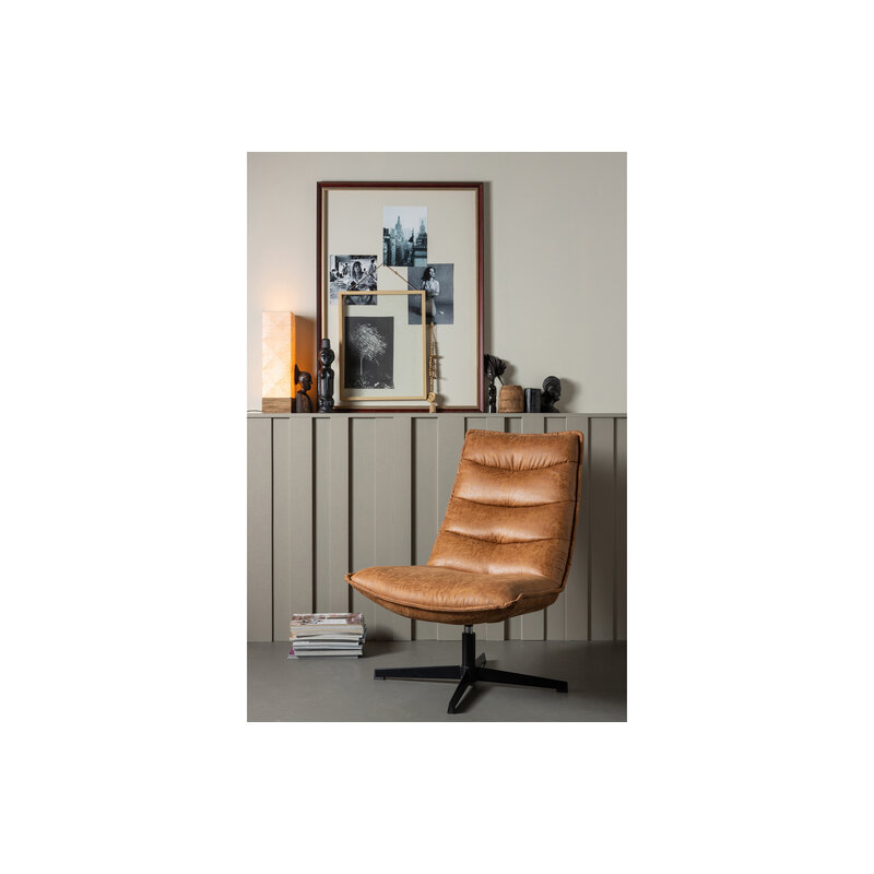 WOOOD Exclusive-collectie Nika Draaifauteuil Leerlook Cognac