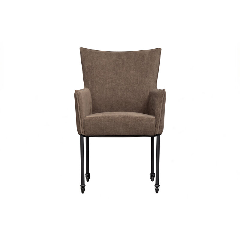 WOOOD-collectie Ezra Dining Chair With Armrest And Wheels Brown