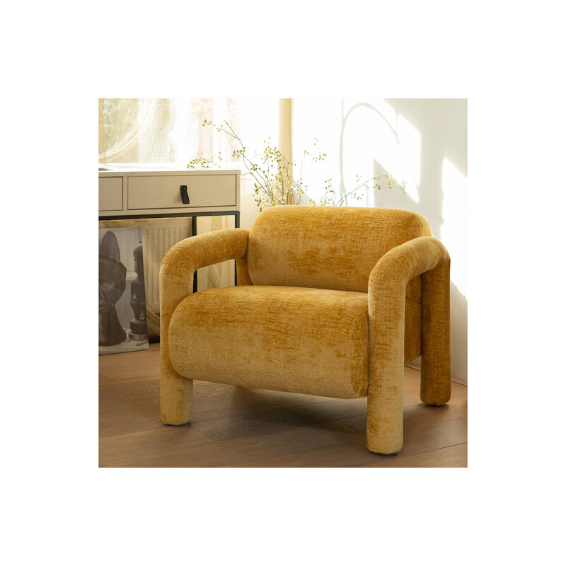 WOOOD-collectie Lenny Fauteuil In Grove Textuur Goud/geel