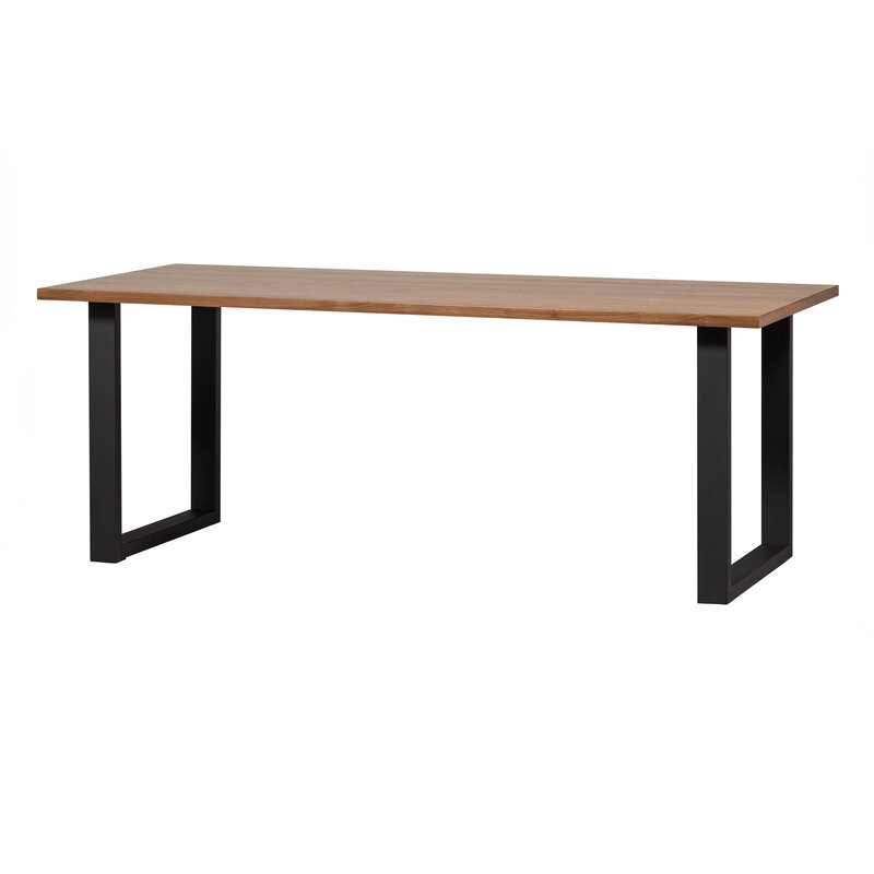 WOOOD-collectie Jimmy Eettafel Noten 200x90 U-poot Metaal Zwart