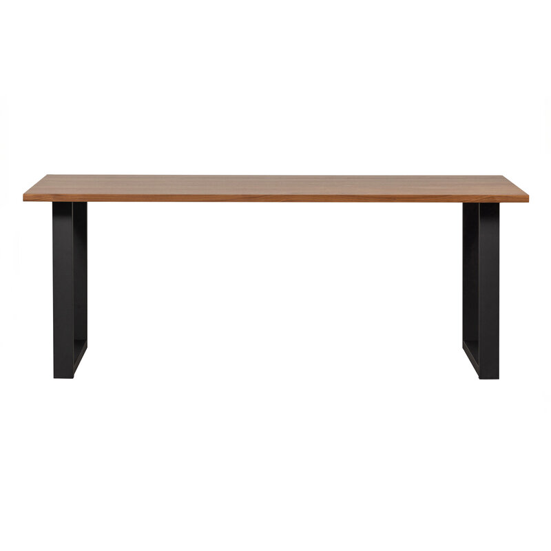 WOOOD-collectie Jimmy Eettafel Noten 200x90 U-poot Metaal Zwart