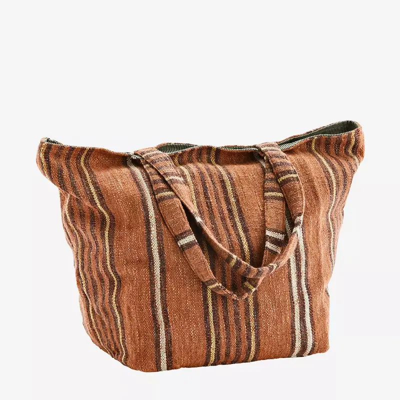 Madam Stoltz-collectie  Striped bag Brick, burgundy, off white, sand