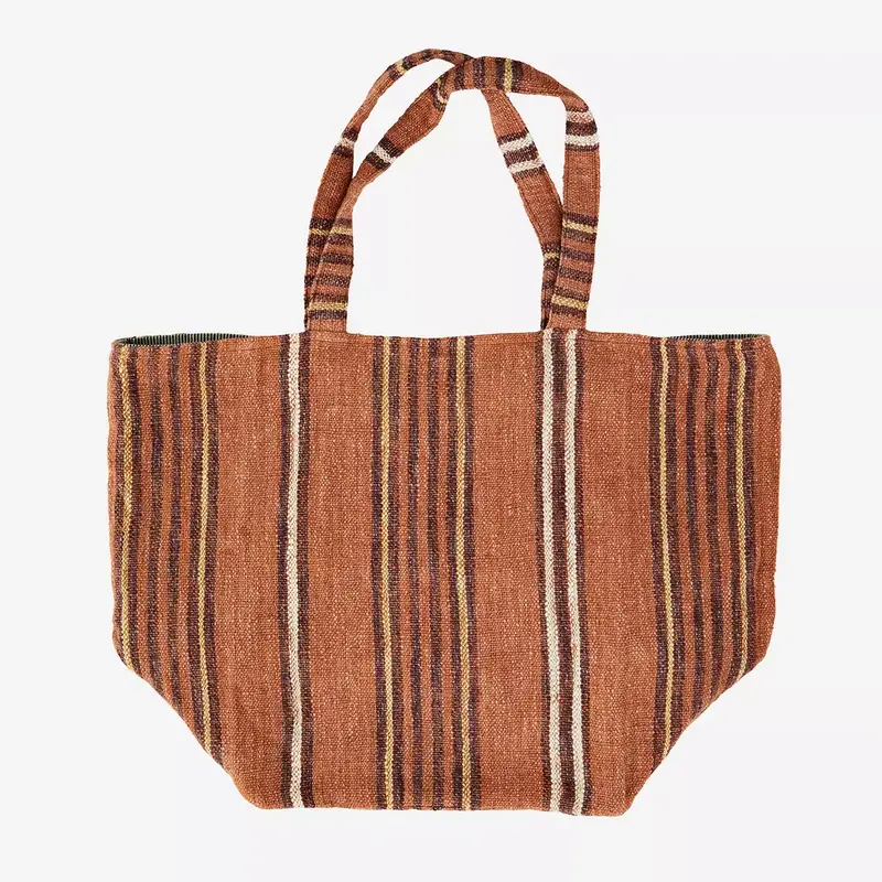 Madam Stoltz-collectie  Striped bag Brick, burgundy, off white, sand