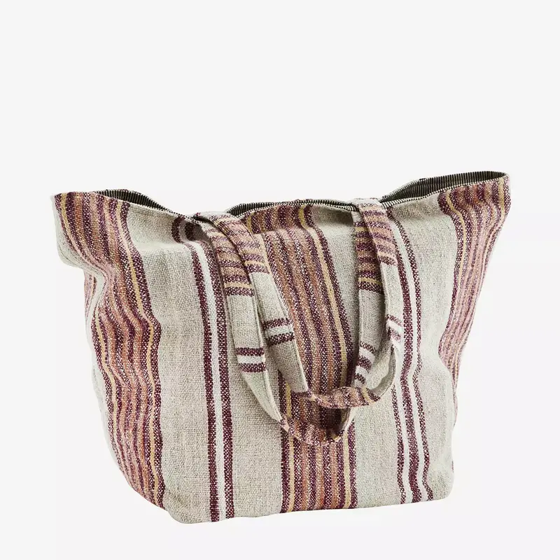 Madam Stoltz-collectie  Striped bag Ecru, burgundy, cinnamon, yellow