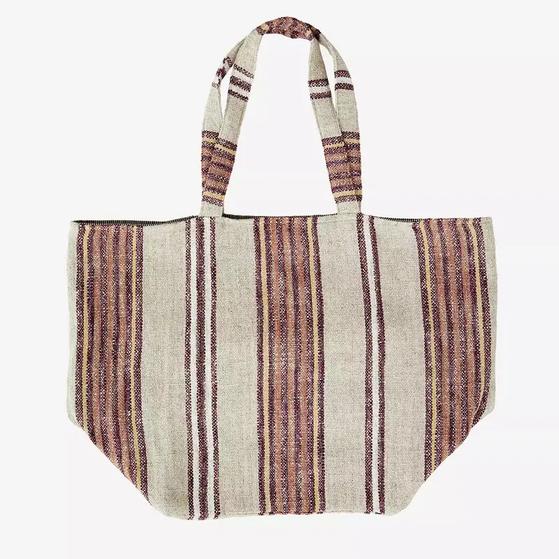 Madam Stoltz-collectie  Striped bag Ecru, burgundy, cinnamon, yellow