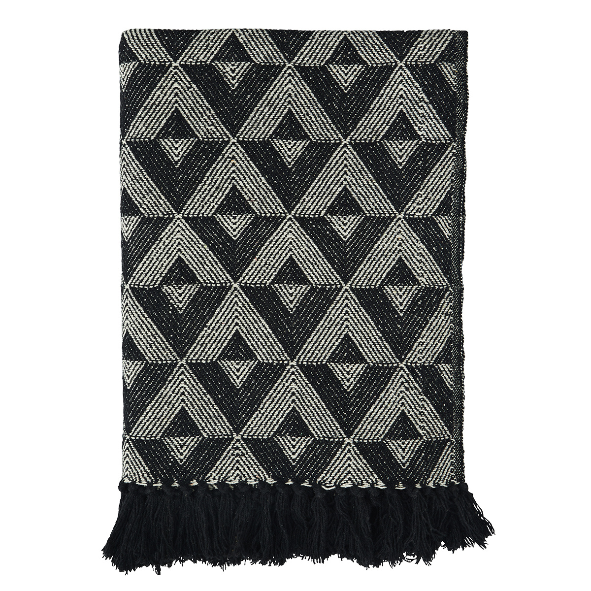 Madam Stoltz-collectie Plaid 100% recycled katoen zwart - offwhite