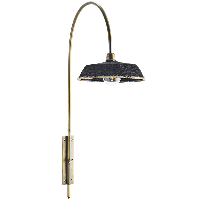 Madam Stoltz-collectie Metalen wandlamp 101cm met zwart-naturel kapje