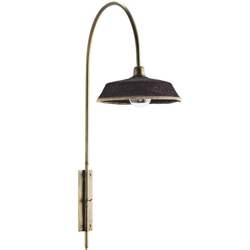 Madam Stoltz-collectie Iron wall lamp w/ grass shade