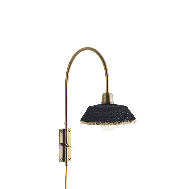 Madam Stoltz-collectie Metalen wandlamp 46cm met zwart-naturel kapje
